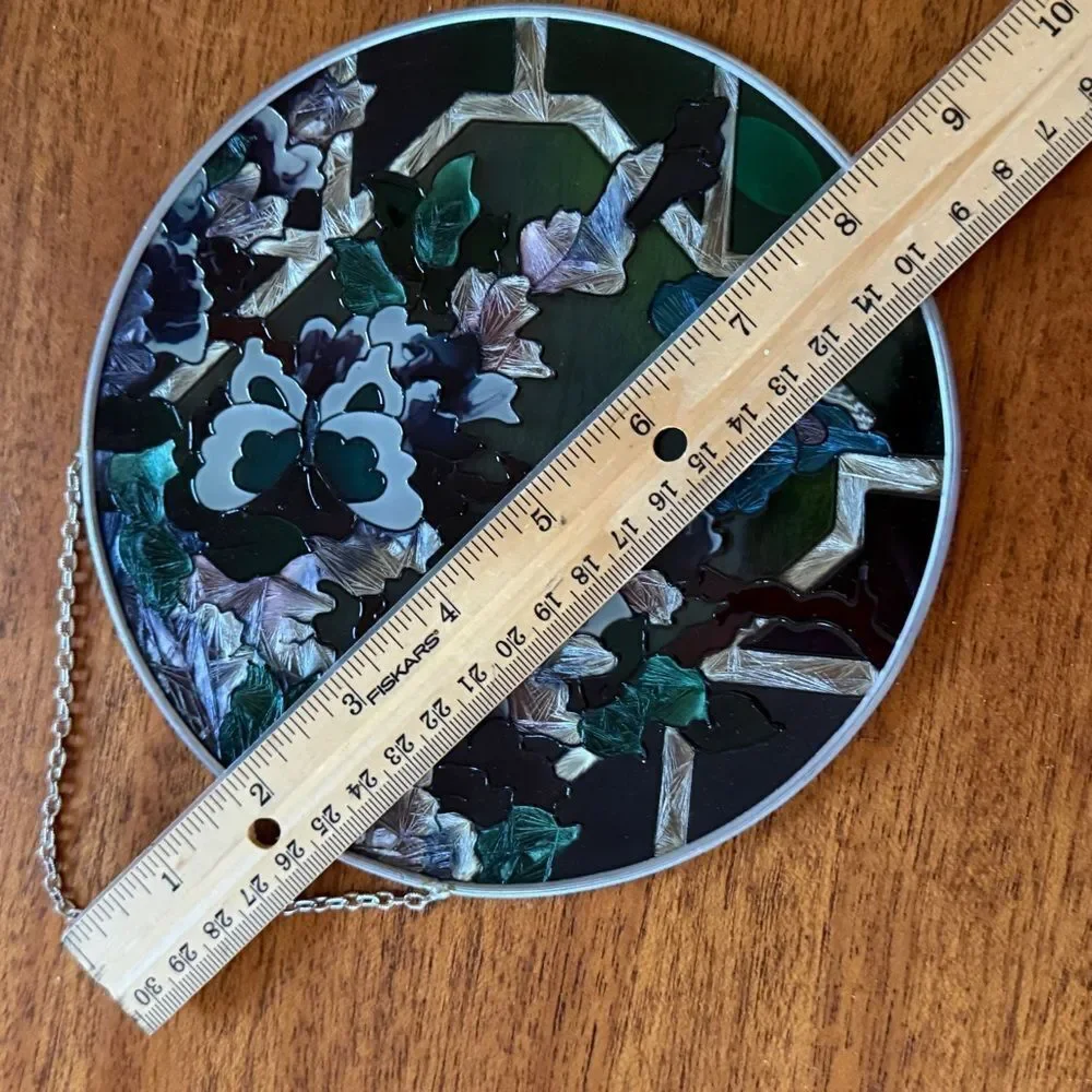 NIB Joan Baker Designs Hand Painted Stained Glass Suncatcher Butterfly Flowers